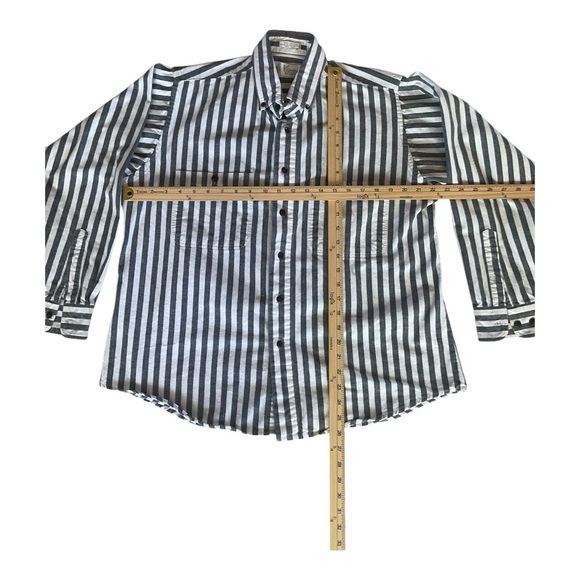 Kenny Rogers Black White Striped Button Down Shirt Size Large 16-16.5 100% Cotto - Picture 5 of 5